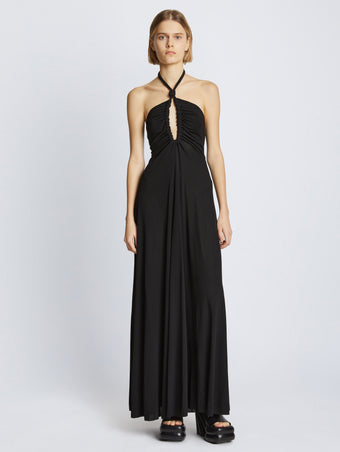 Front image of model wearing Matte Jersey Dress in black