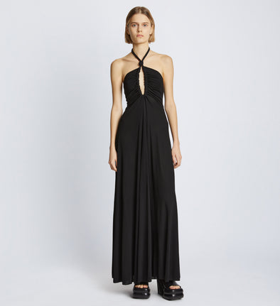 Front image of model wearing Matte Jersey Dress in black