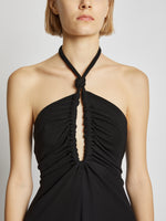 Detail image of model wearing Matte Jersey Dress in black