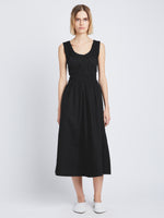 Front full length image of model wearing Poplin Gathered Midi Dress in BLACK