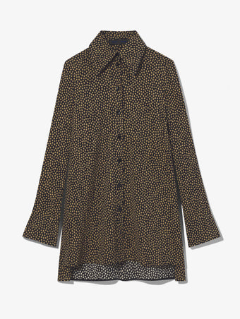 Flat image of Printed Dot Crepe De Chine Shirt in khaki multi