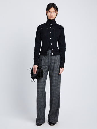 Front full length image of model wearing Plaid Suiting Wide Leg Pants in BLACK/OFFWHITE/CITRON