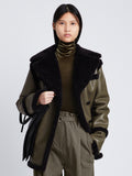 Front cropped image of model wearing Faux Sherpa Jacket in WOOD/BLACK
