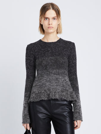 Front cropped image of model wearing Multi Marl Knit Sweater in DARK EGGLPLANT MELANGE
