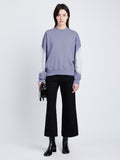 Full front image of model in Ring Tie Dye Sweatshirt in Lilac/Off White