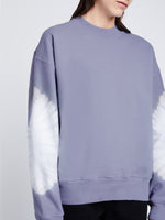 Detail image of model in Ring Tie Dye Sweatshirt in Lilac/Off White