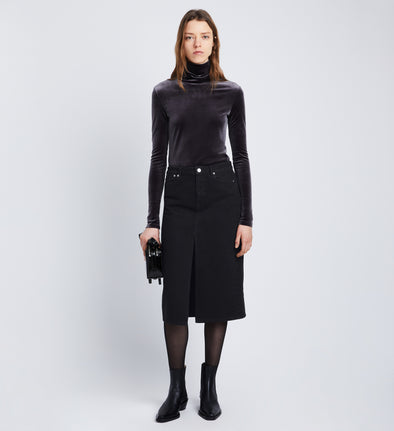 Front full length image of model wearing Sloane Skirt in BLACK
