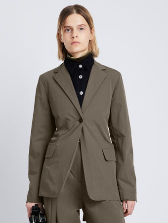Front cropped image of model wearing Technical Suiting Blazer in WOOD