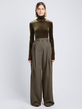 Front full length image of model wearing Techincal Suiting Wide Leg Trouser in WOOD