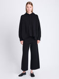 Front image of model wearing Grace Pant In Cotton Cashmere in black/leaf