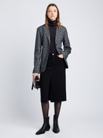 Front full length image of model wearing Plaid Suiting Blazer in BLACK/OFFWHITE/CITRON