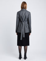 Back full length image of model wearing Plaid Suiting Blazer in BLACK/OFFWHITE/CITRON