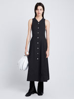 Front image of model wearing Drapey Suiting Button Front Dress in BLACK