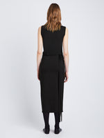Back full length image of model wearing T-Shirt Wrap Dress in BLACK