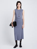 Front full length image of model wearing T-Shirt Wrap Dress in STEEL GREY