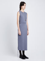 Side full length image of model wearing T-Shirt Wrap Dress in STEEL GREY