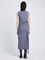 Back full length image of model wearing T-Shirt Wrap Dress in STEEL GREY