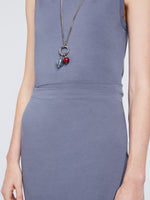 Detail image of model wearing T-Shirt Wrap Dress in STEEL GREY
