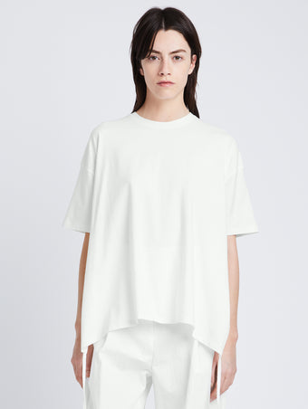 Front cropped image of model wearing Relaxed Side Tie T-Shirt in OFF WHITE