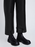 Detail image of model wearing Kay Leather Pant in BLACK