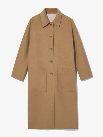 Still Life image of Reversible Double Face Coat in CAMEL / OFF WHITE on CAMEL side