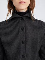 Detail image of model wearing Reversible Cotton Cashmere Sweater in CHARCOAL