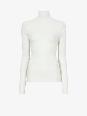 Still Life image of Pointelle Diamonds Turtleneck Top in OFF WHITE