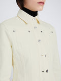 Detail image of model wearing Denim Jacket in PARCHMENT