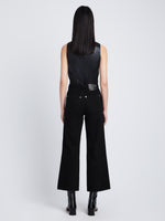 Back full length image of model wearing Sadie Denim Pant in BLACK