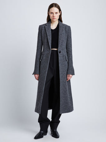 Front cropped image of model wearing Wool Jersey Coat in GREY MELANGE