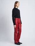 Side image of model in Nappa Leather Pants in crimson