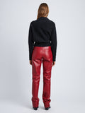 Back image of model in Nappa Leather Pants in crimson