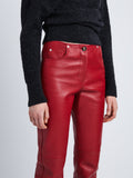 Detail image of model in Nappa Leather Pants in crimson