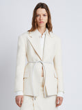 Front cropped image of model wearing Wool Twill Jacket in BONE