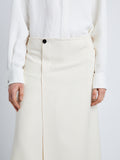 Detail image of model wearing Wool Twill Skirt in BONE