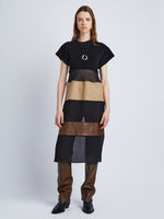Front full length image of model wearing Multi-Media Dress in BLACK MULTI