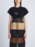 Detail image of model wearing Multi-Media Dress in BLACK MULTI