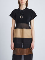 Detail image of model wearing Multi-Media Dress in BLACK MULTI