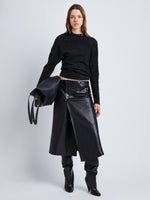 Front image of model in Nappa Leather Skirt in Black