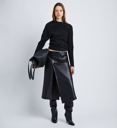 Front image of model in Nappa Leather Skirt in Black