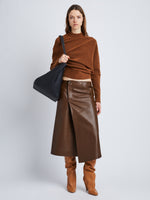 Front image of model in Nappa Leather Skirt in Chestnut