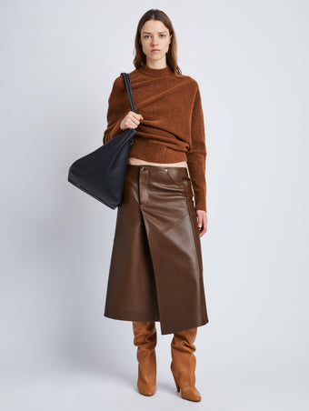 Front image of model in Nappa Leather Skirt in Chestnut