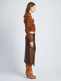 Side image of model in Nappa Leather Skirt in Chestnut