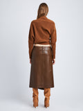 Back image of model in Nappa Leather Skirt in Chestnut