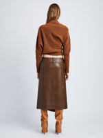 Back image of model in Nappa Leather Skirt in Chestnut