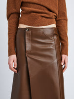 Detail image of model in Nappa Leather Skirt in Chestnut