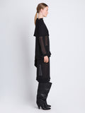 Side full length image of model wearing Technical Chiffon Top in BLACK