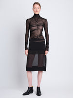 Front full length image of model wearing Technical Chiffon Skirt in BLACK
