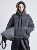 Front cropped image of model wearing Technical Boucle Knit Hoodie in GREY