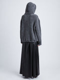Back full length image of model wearing Technical Boucle Knit Hoodie in GREY